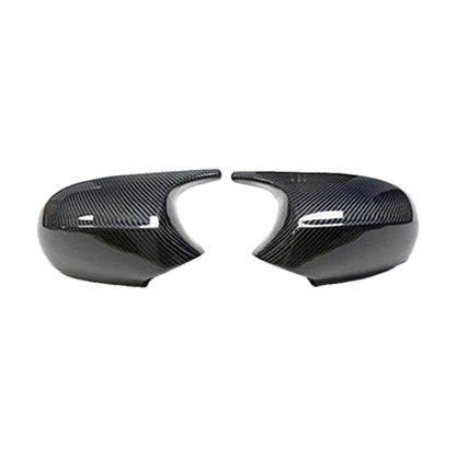 Carbon fiber weave M3-style mirror caps with turn signal cutout, pair, for BMW 1/3 Series E81, E87, E90, E91, E92, E93