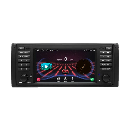 Android head unit, Version A E39 fascia, 4GB/64GB DVR, speedometer screen, front view, for BMW E39 / X5 E53