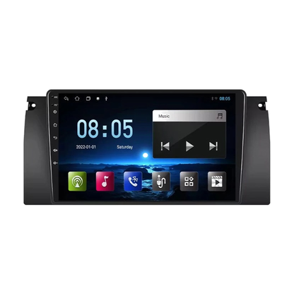 9 inch Android head unit with E39 fitting frame, 2GB/32GB without CarPlay, front view, for BMW E39 / X5 E53