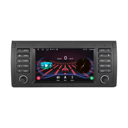 Android head unit, Version B X5 E53 fascia, 4GB/64GB DVR, speedometer screen, front view, for BMW E39 / X5 E53