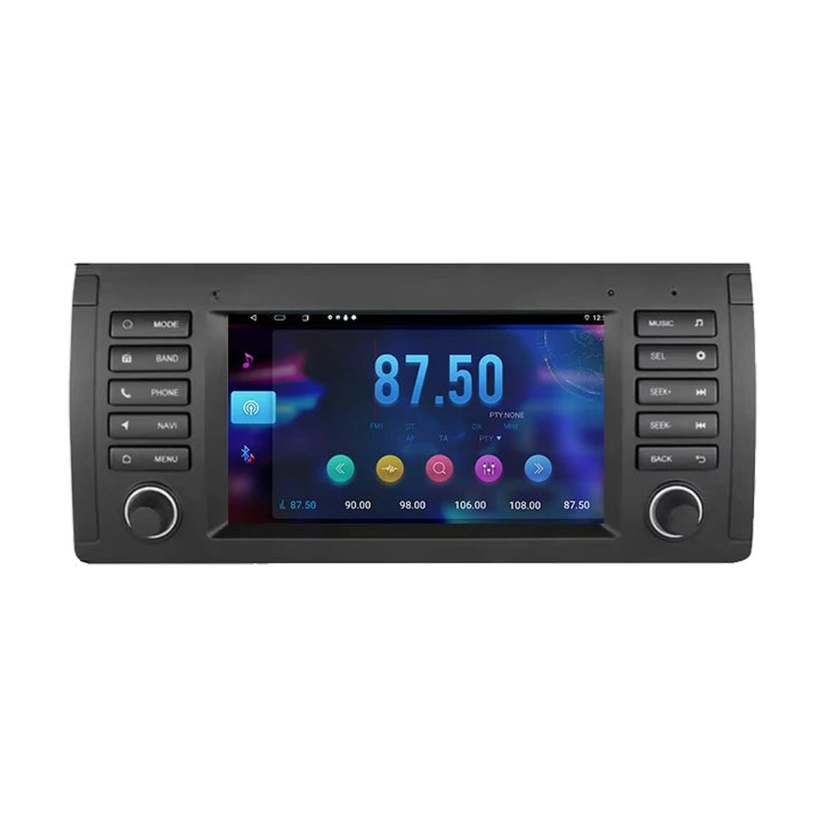 Android head unit, Version B X5 E53 fascia, 6GB/128GB DVR, FM radio screen, front view, for BMW E39 / X5 E53