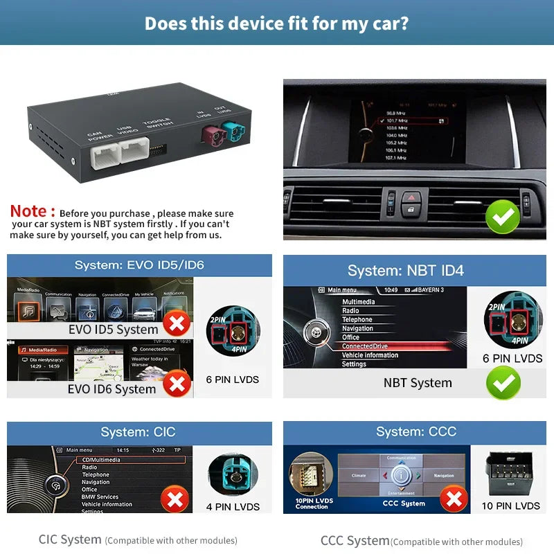Wireless CarPlay Android For BMW NBT CIC System 1 2 3 4 5 Series X1 X3 X4 X5 F20 F21 F30 F31 F34 F10 F48 F25 F26 F15 F60 F10 E84