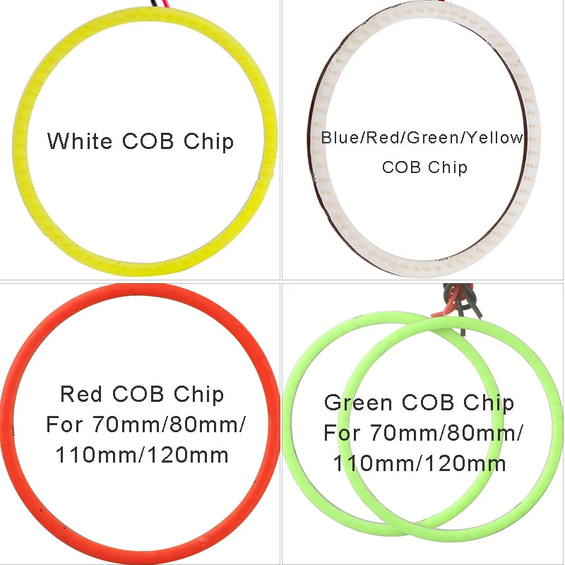 1Pair COB Angel Eyes Halo Rings For LED Car Motorcycle Scooter Headlights 12V With Cover 60mm 80mm 120mm 70mm 90mm 100mm 110mm