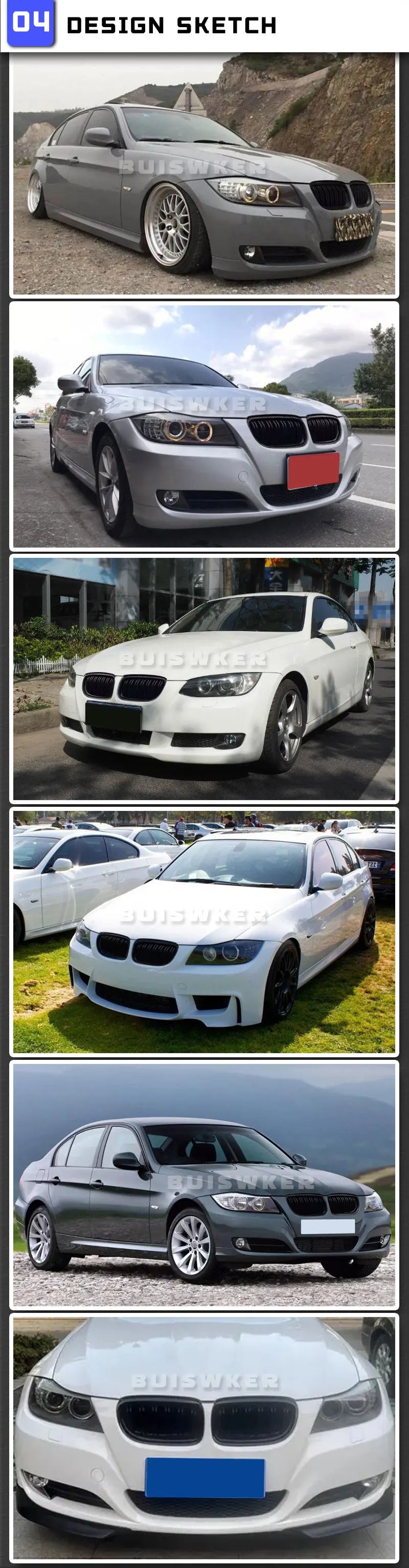 1 Pair Gloss/Matte Black M-Color Kidney Front Grille Auto Racing Grille for BMW E90 E91 LCI 325i 328i 335i 2009 2010 2011
