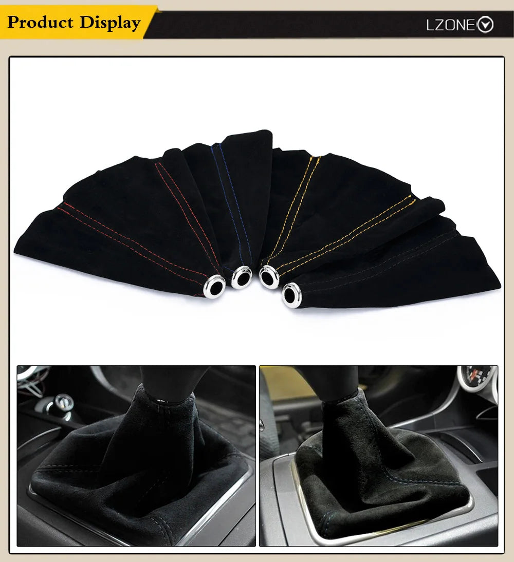 16mm Universal Suede Leather Car Gear Shift Collars Carbon Fiber Auto Car Manual Stick Shifter Knob Gear Shift Boot Cover Gaiter