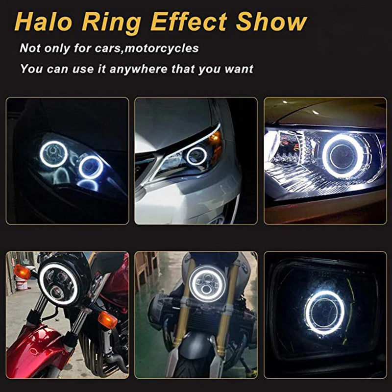 2x Super Bright Halo Rings COB LED Angel Eyes Headlight 60mm 70mm 80mm 90mm 100mm 110mm 120mm Car Motorcycle DRL Light Bulb Lamp