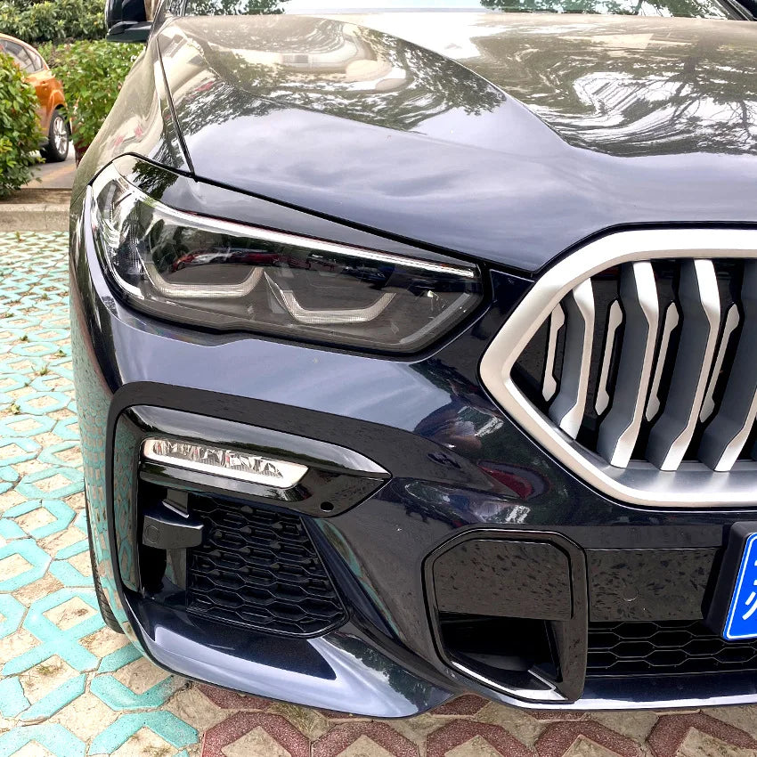 For BMW X5 G05 X6 G06 2018 2019-2021 2022 Car Front Headlight Eyelid Eyebrow Trims Carbon/Gloss Black ABS Plastic Accessories