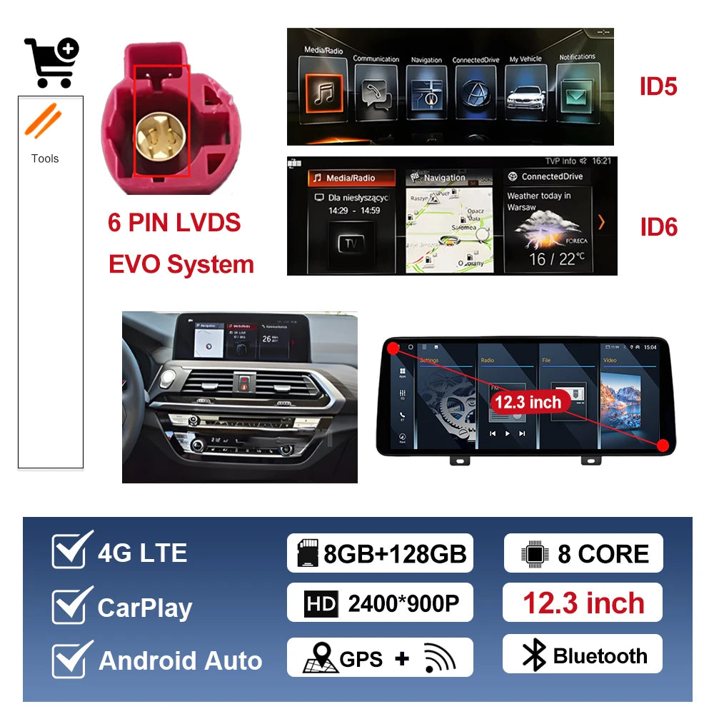 Android OS for BMW X3 G01 X4 G02 2018 - 2020 EVO System Car Radio Video Player Carplay DSP Stereo 12.3 inch Touch Screen 4G WiFi