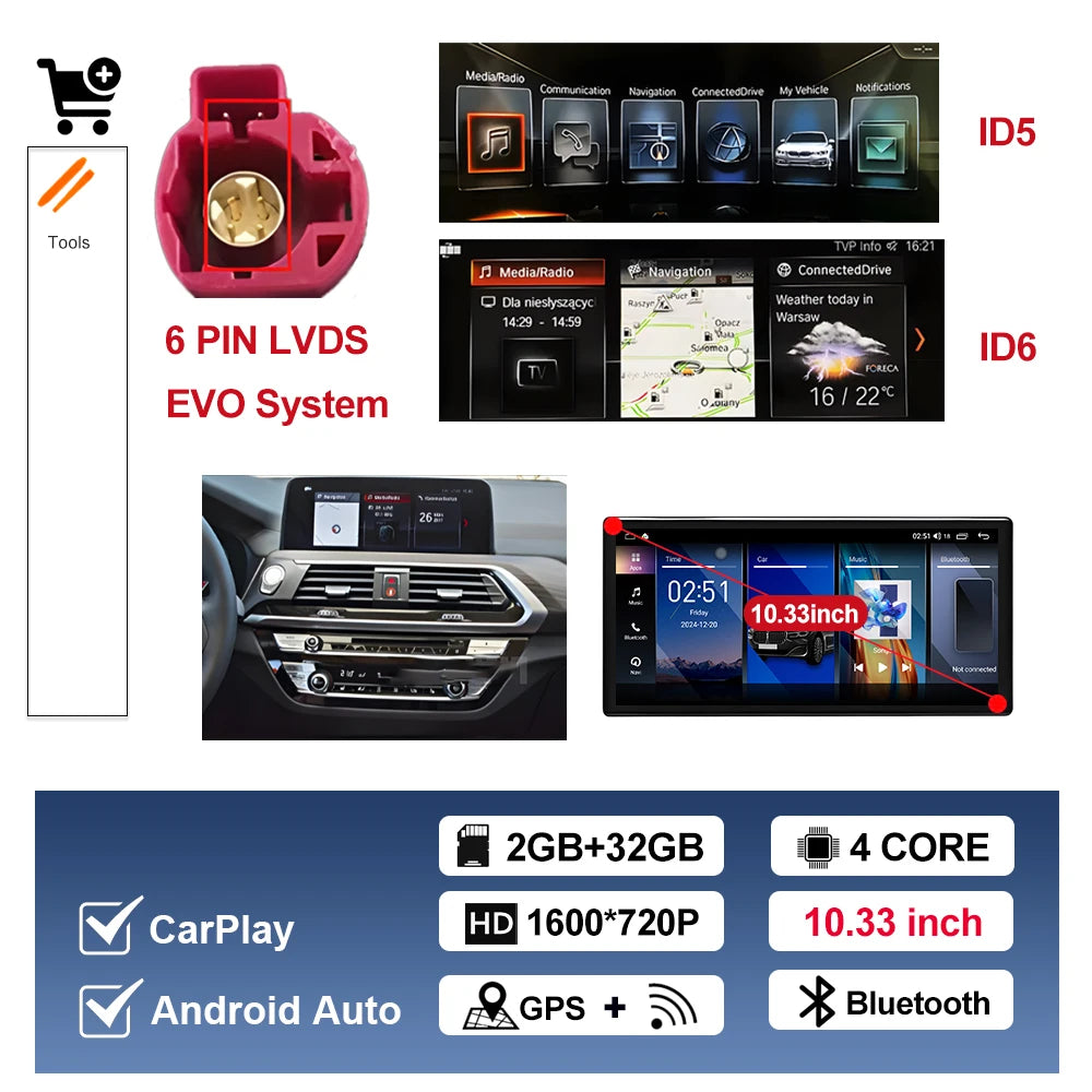 Android OS for BMW X3 G01 X4 G02 2018 - 2020 EVO System Car Radio Video Player Carplay DSP Stereo 12.3 inch Touch Screen 4G WiFi