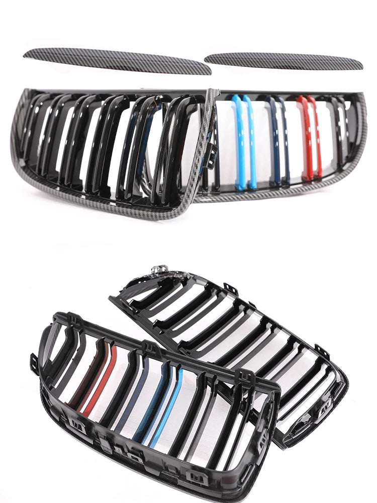 Kidney Front Grill Carbon Fiber M Color Chrome Gloss Matte Black Grille For BMW 3 Series E90 E91 Pre-Facelift 2005-2008 320i 330