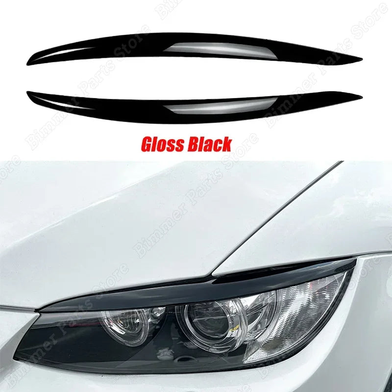 ABS Gloss Black Carbon Look Car Front Headlights Eyebrow Eyelids For BMW 3 Series E90 M3 E92 E93  2008-2012 Pre-LCI 3D Stickers