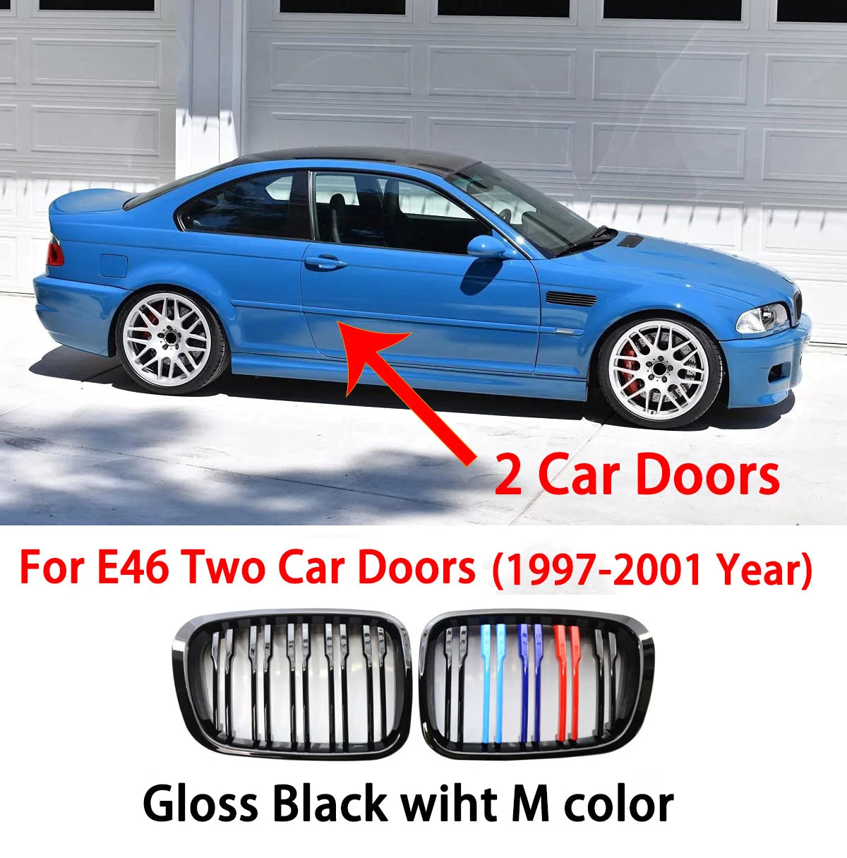 E46 Grille Front Kidney Grill For BMW 3 Series 2002-2005 E46 4-Door 320i 325i 325xi 330i 330xi Double Slats Black Grill