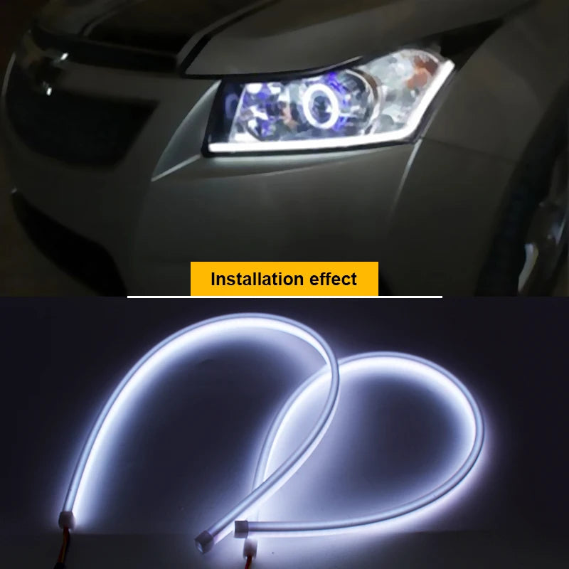 2PCS RGB Car LED Daytime Running Lights APP/Remote Control Flexible Auto Headlight Strips DRL Flowing Turn Signal Lamps 60cm 12V