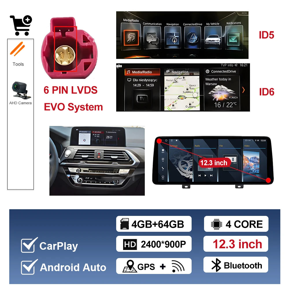 Android OS for BMW X3 G01 X4 G02 2018 - 2020 EVO System Car Radio Video Player Carplay DSP Stereo 12.3 inch Touch Screen 4G WiFi