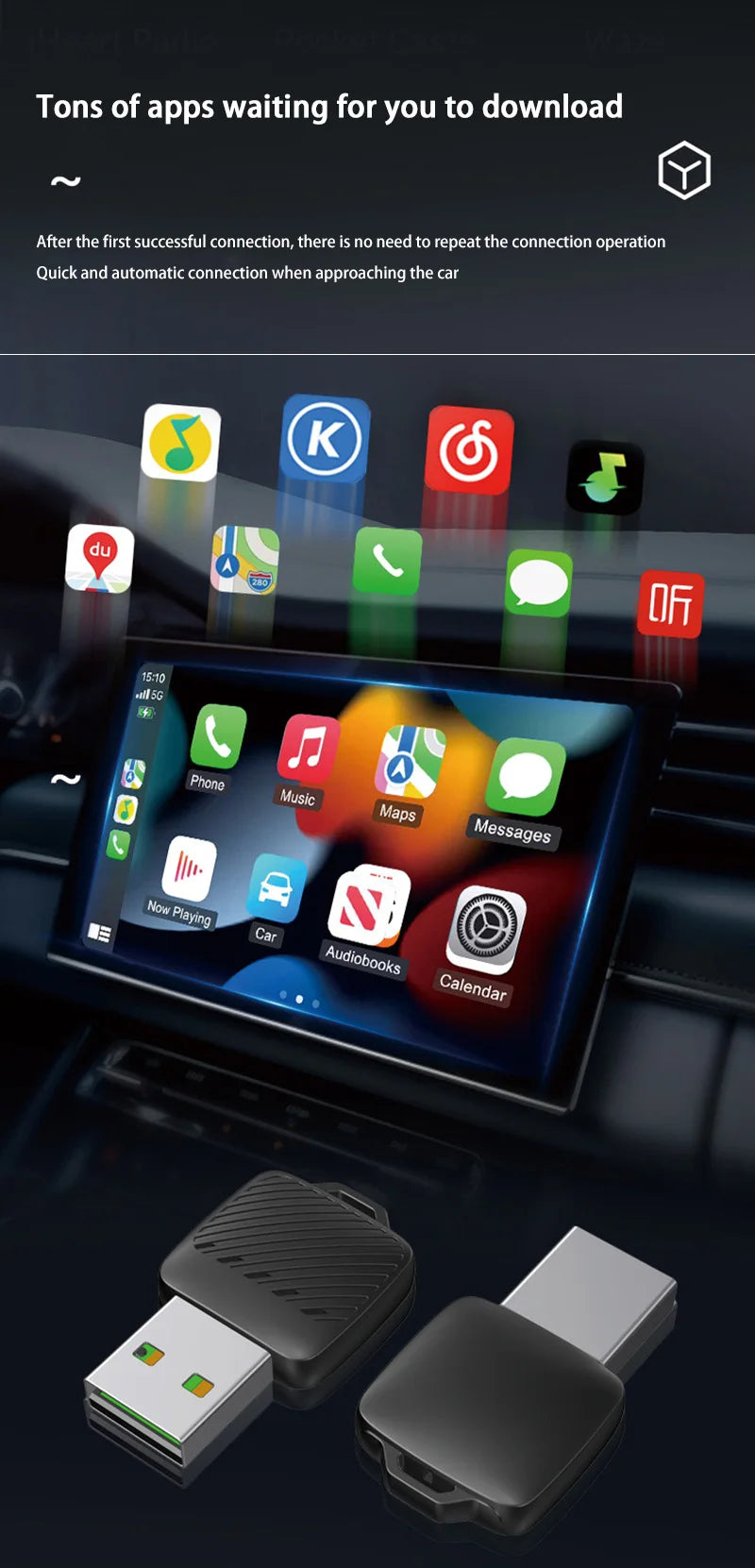 Lenovo 2 in 1 Wireless Android Auto Adapter Wireless CarPlay Dongle Car Intelligent Systems AI Smart Box For Car Wired CarPlay