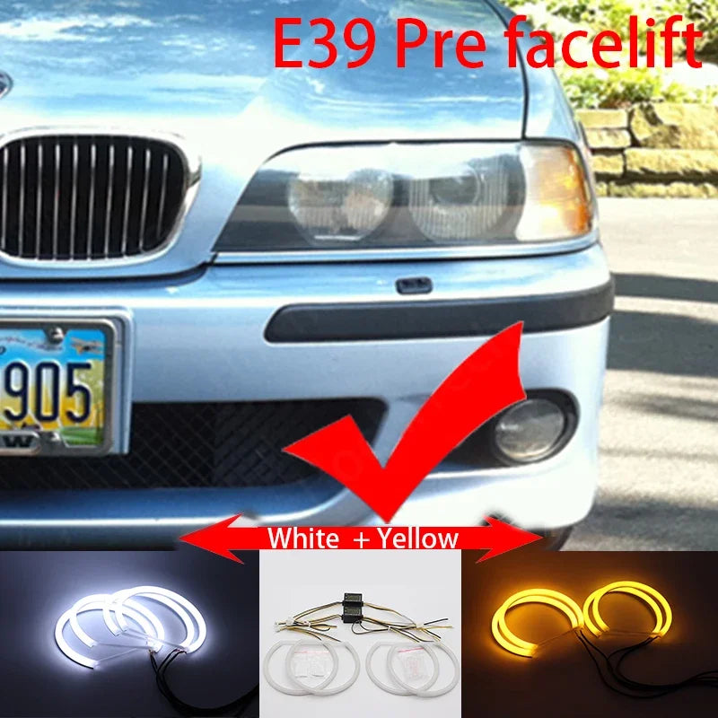 For BMW 5 Series E39 525i 528i 530i 540i White Yellow Dual and White Cotton LED Angel Eyes Kit  Ring DRL Turn Signal Light