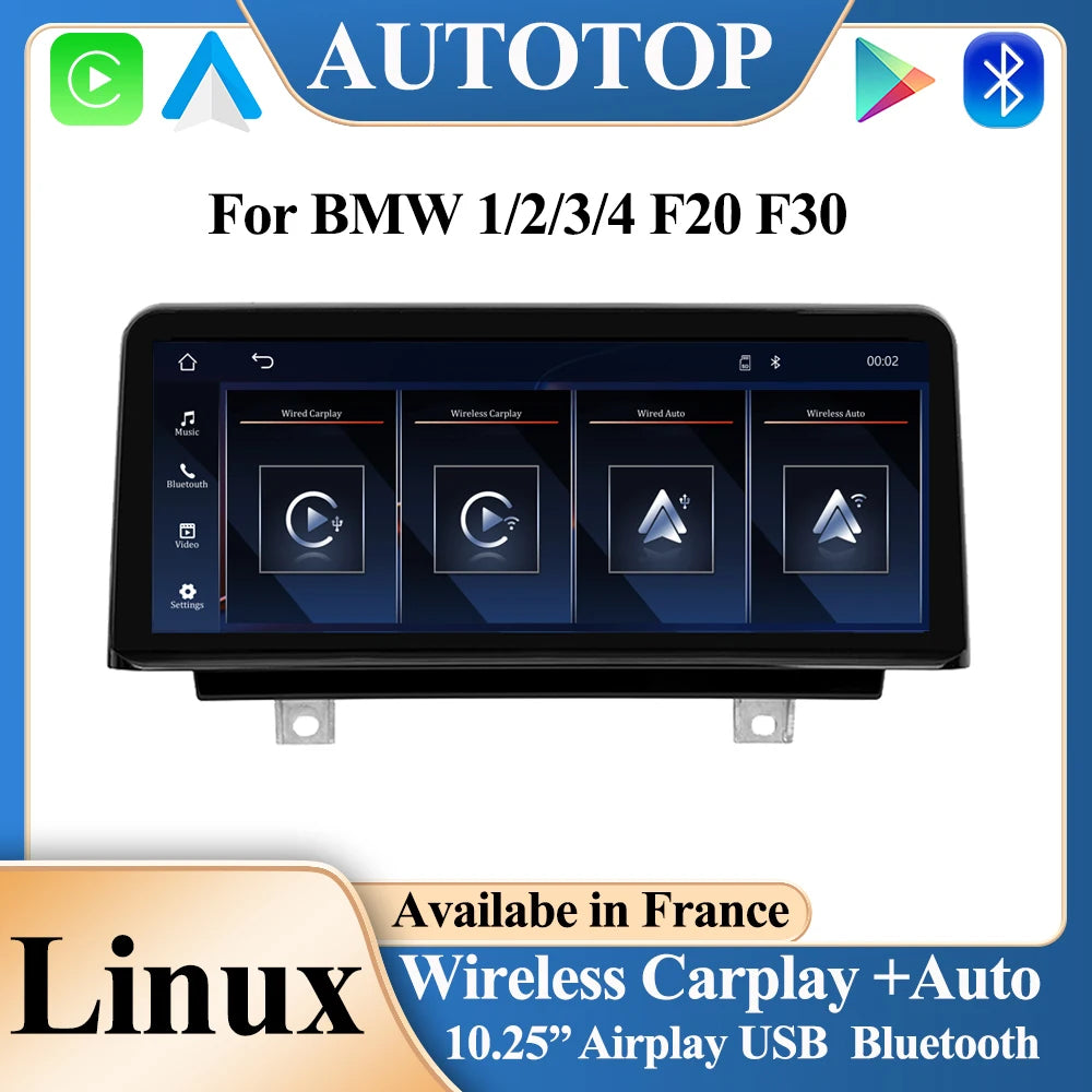 AUTOTOP 10.25" Linux Screen Wireless Carplay for BMW F30 F31 F32 F33 F34 F35 F20 F21 F22 NBT Retrofit Android Auto Multimedia BT