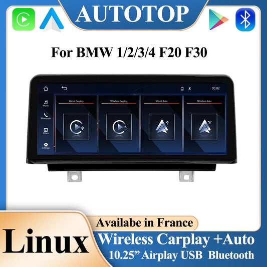 AUTOTOP 10.25" Linux Screen Wireless Carplay for BMW F30 F31 F32 F33 F34 F35 F20 F21 F22 NBT Retrofit Android Auto Multimedia BT