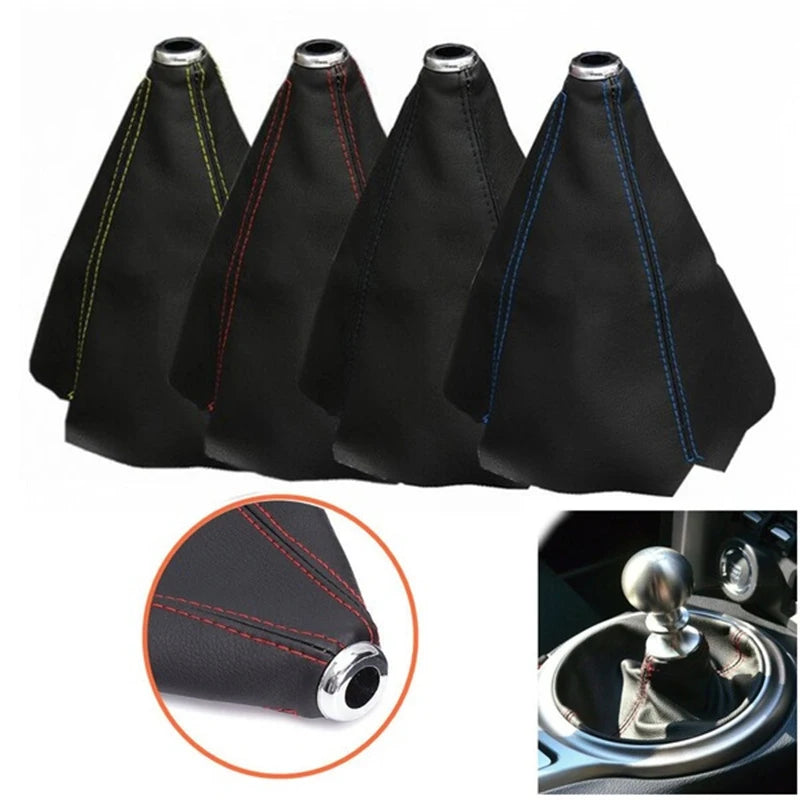PU leather gear shift boot with colored stitching, universal fit for BMW