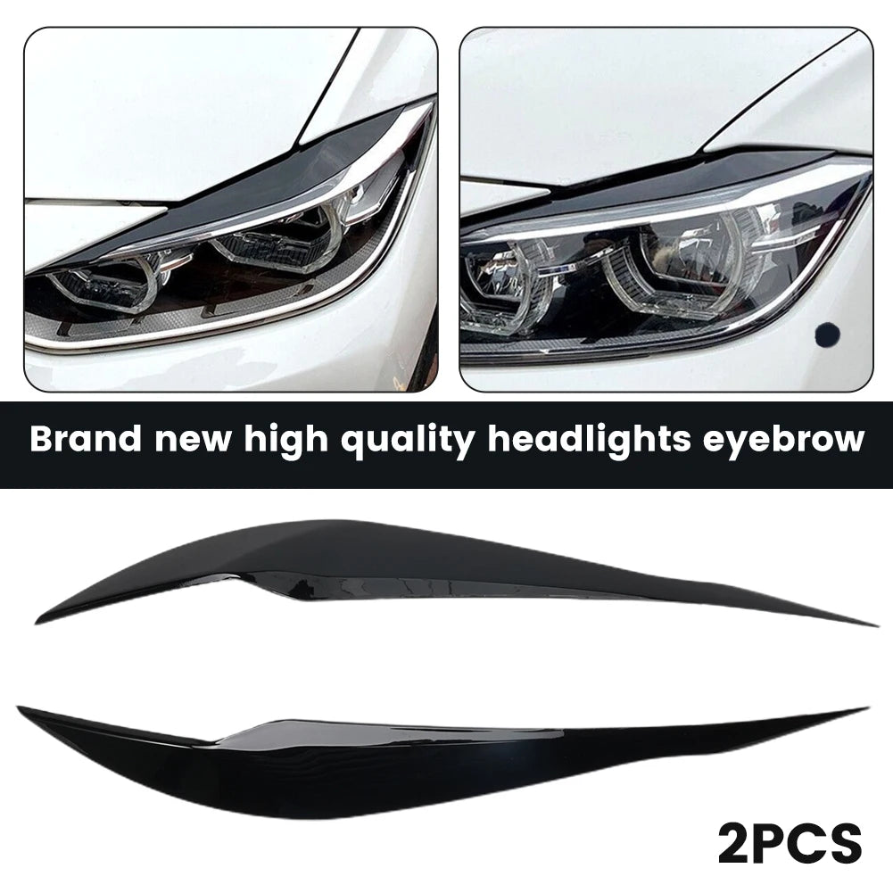 2Pcs Car Headlight Lamp Eyebrows Cover Trim Stickers For BMW 3 Series F30 F35 2013-2018 Gloss Black Car Eyelids Lids ABS Carbon