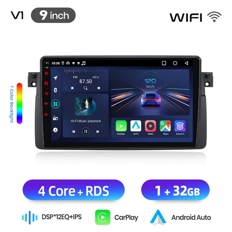 Junsun 7" Wireless CarPlay Android Auto Car Radio for BMW E46 M3 318 320 325 330 335 Multimedia Wireless Apple CarPlay Smart Intelligent Systems IPS Touch Screen Stereo Video Player 2 Din Autoradio Head Unit Navigation BT GPS