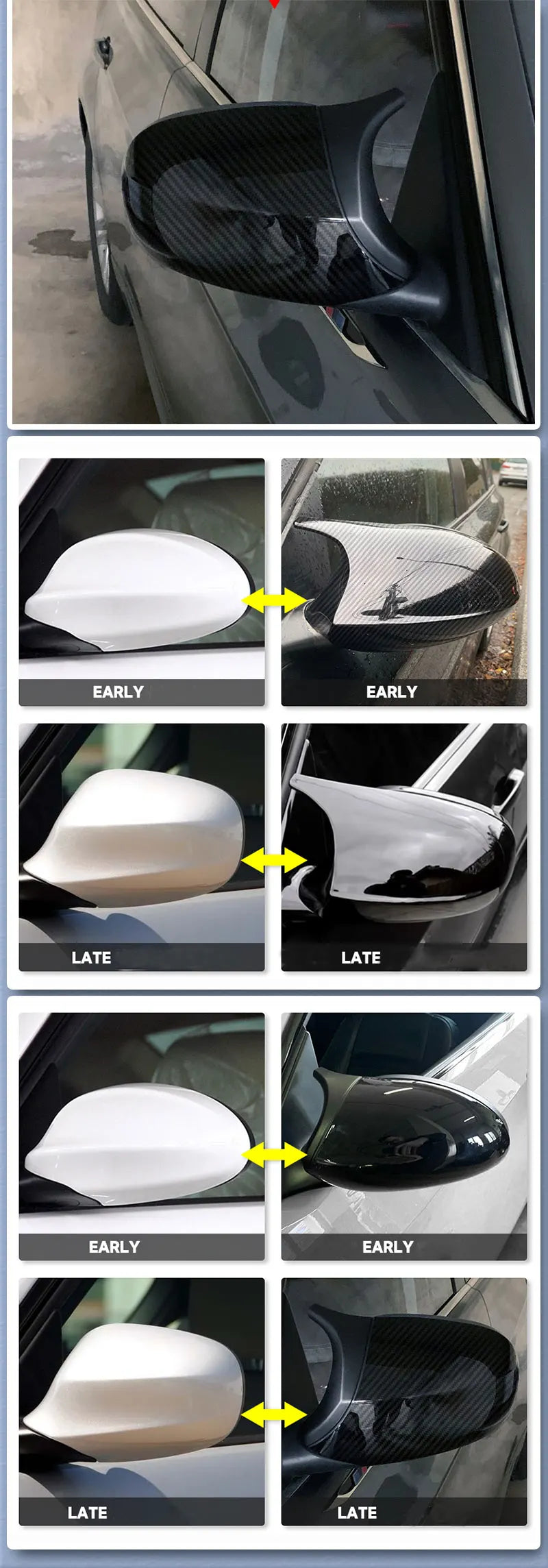 2xMirror Cover E90 Car Side Door Rearview Side Mirror Cover Cap For BMW E90 E91 2005-2007 E92 E93 2006-2009 M3 Style E80 E81 E87