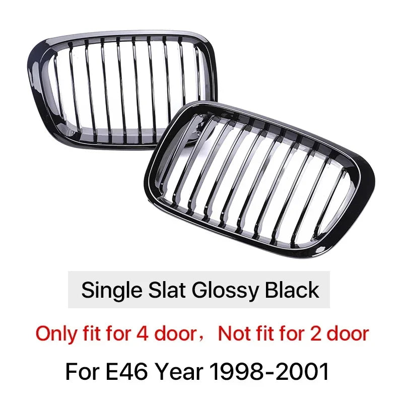 For BMW 3-Series E46 Grill 1998-2001 2/4 Doors Car Front Kidney Grill 318i 320i 325i 330i Gloss Black Racing Grille Accessories