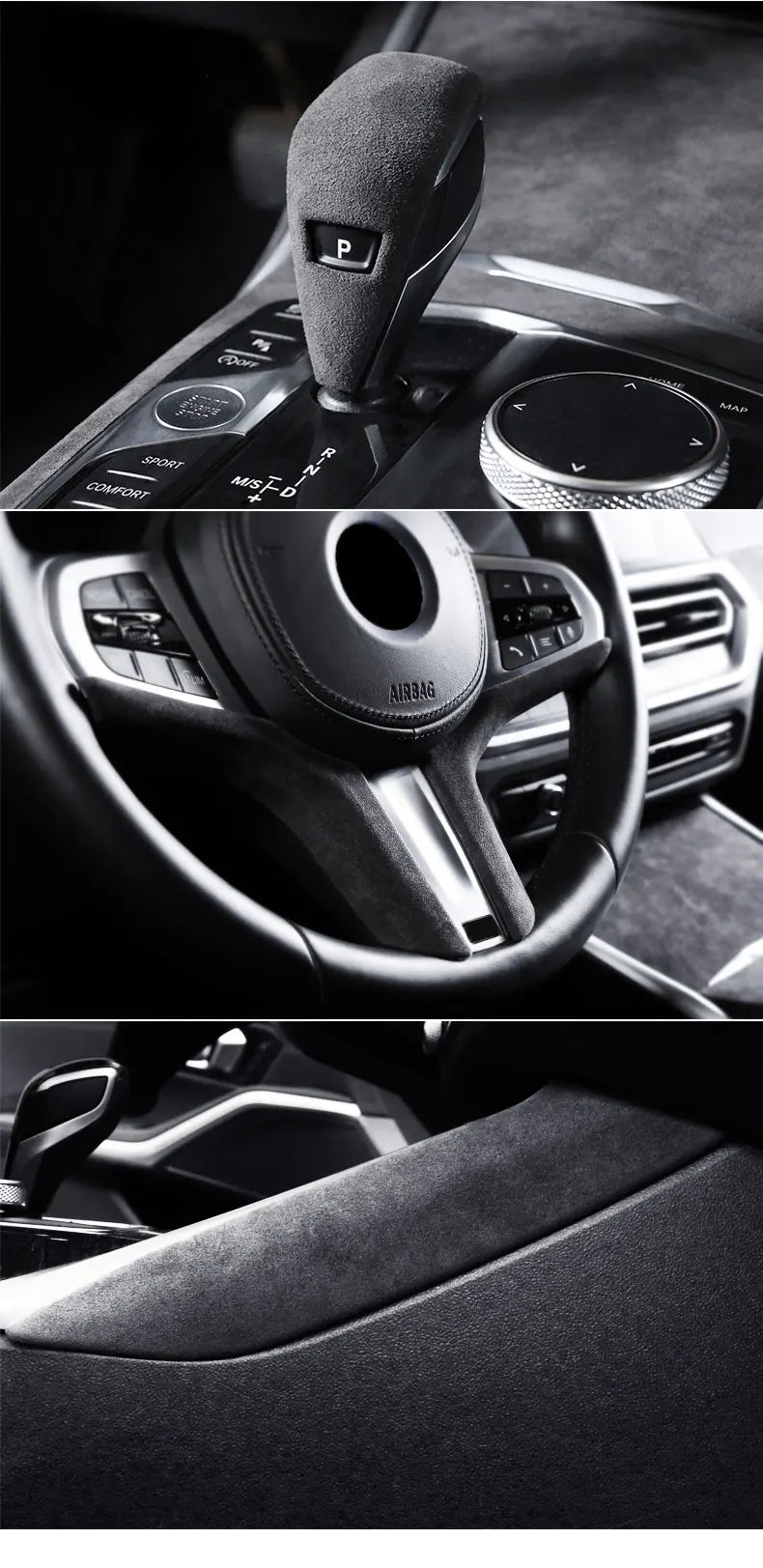 For BMW G20 G28 G23 Serie 3 4 Made of Alcantara Center Console Gear Shift Knob Panel Cover Trim Sticker Car Interior Accessories
