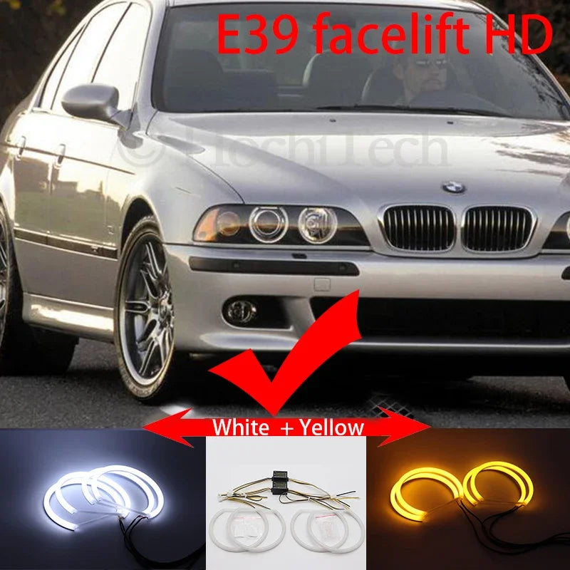 For BMW 5 Series E39 525i 528i 530i 540i White Yellow Dual and White Cotton LED Angel Eyes Kit  Ring DRL Turn Signal Light