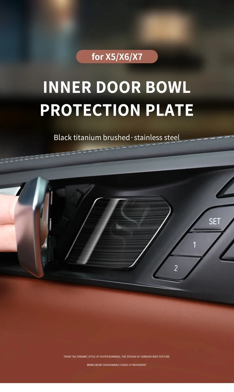 4PCS Car Inner Door Bowl Stickers Stainless Steel Door Handle Frame For BMW X5 G05 X6 G06 X7 G07 2019 2020 2021 2022 Accessories