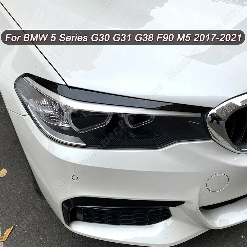 Car Front Headlight Eyelid Eyebrow For BMW 5 Series G30 G31 G38 F90 M5 525i 530i 540i 2017-2021 Headlamp Cover Trims 3D Stickers