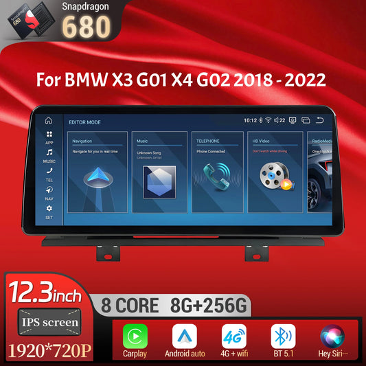12.3 inch Android 13 For BMW X3 G01 X4 G02 2018-2022 Car Radio 4G GPS Wireless Bluetooth Carplay Snapdragon 680 Head Unit Screen