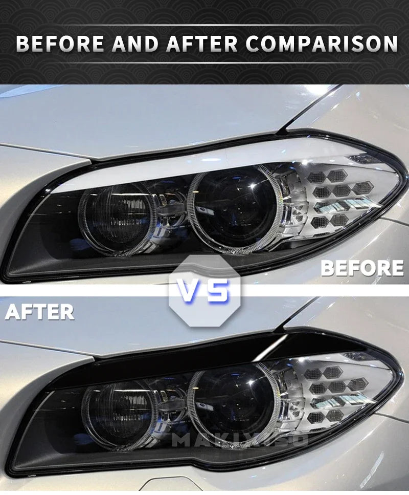 2Pcs Car Front Headlight Eyelids Eyebrow Cover Trim For BMW 5 Series F10 F11 2011 2012 2013 2014 Glossy Black/Carbon Fiber