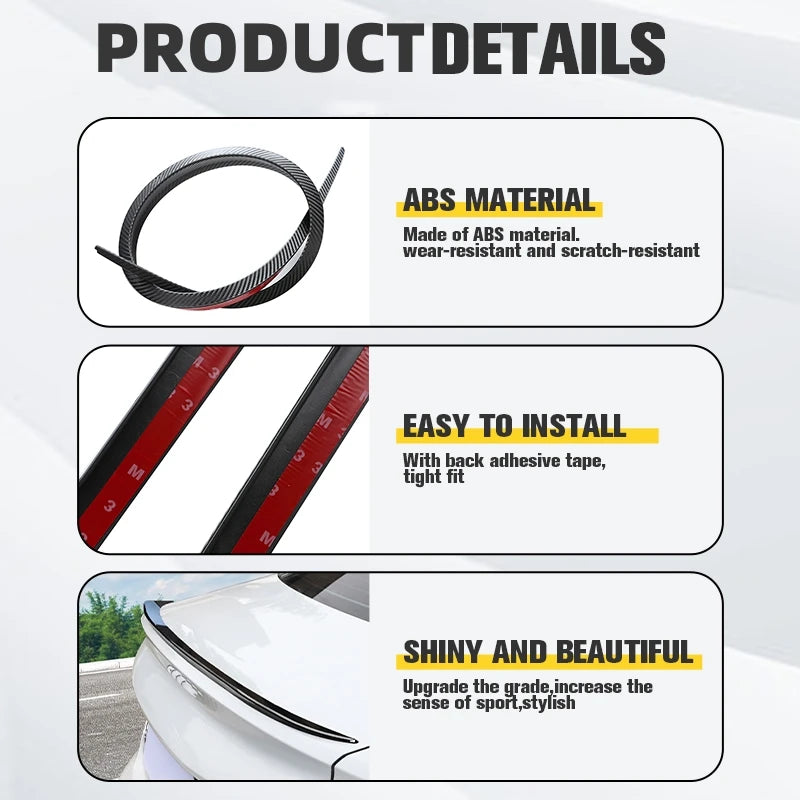 Universal Soft Car Spoiler Sticker Trim Trunk Wing 1.2/1.5m Black Bonnet Hatch Gate Lightweight Lip PU Roof Flexible New