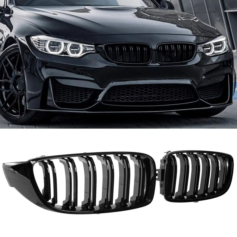 Double-Slat Kidney Grilles, Gloss Black, for BMW 4 Series F32 / F33 / F36 (2013-2020)