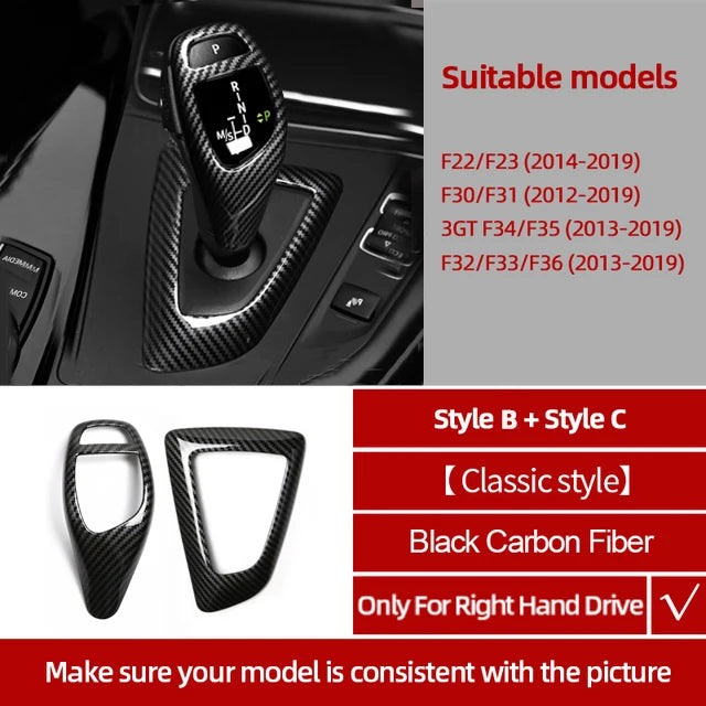 Carbon Fiber ABS For BMW F30 F20 F10 F31 F32 F36 F34 F22 X3 F25 X5 F15 Series 1 3 4 5 Car Gear Shifter Knob Cover Trim Accessory