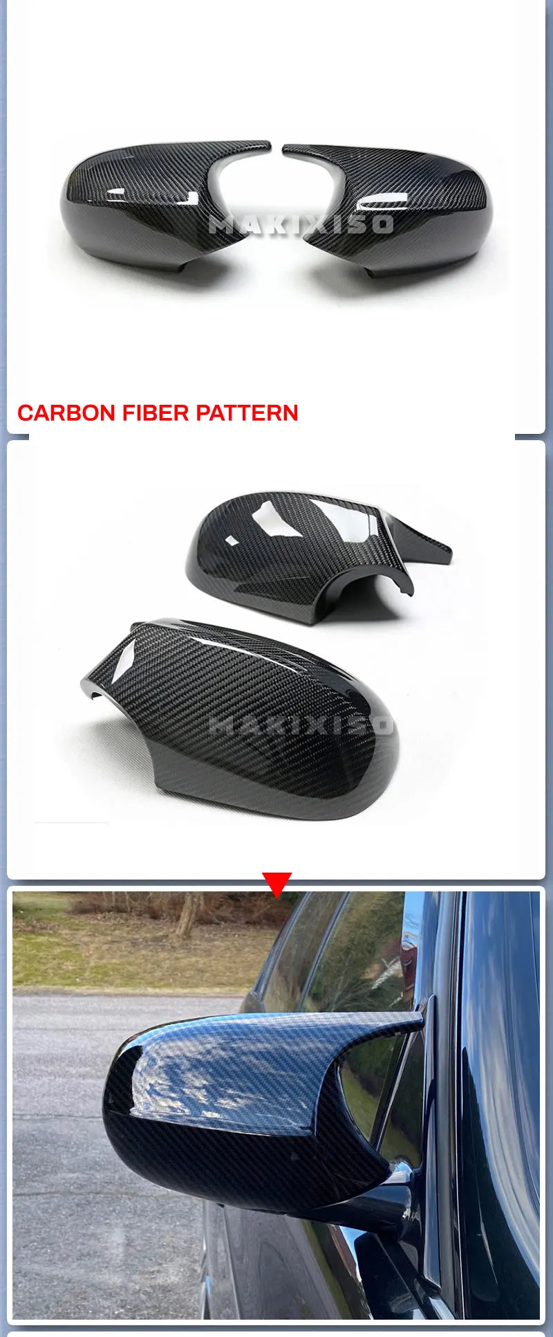 2xMirror Cover E90 Car Side Door Rearview Side Mirror Cover Cap For BMW E90 E91 2005-2007 E92 E93 2006-2009 M3 Style E80 E81 E87
