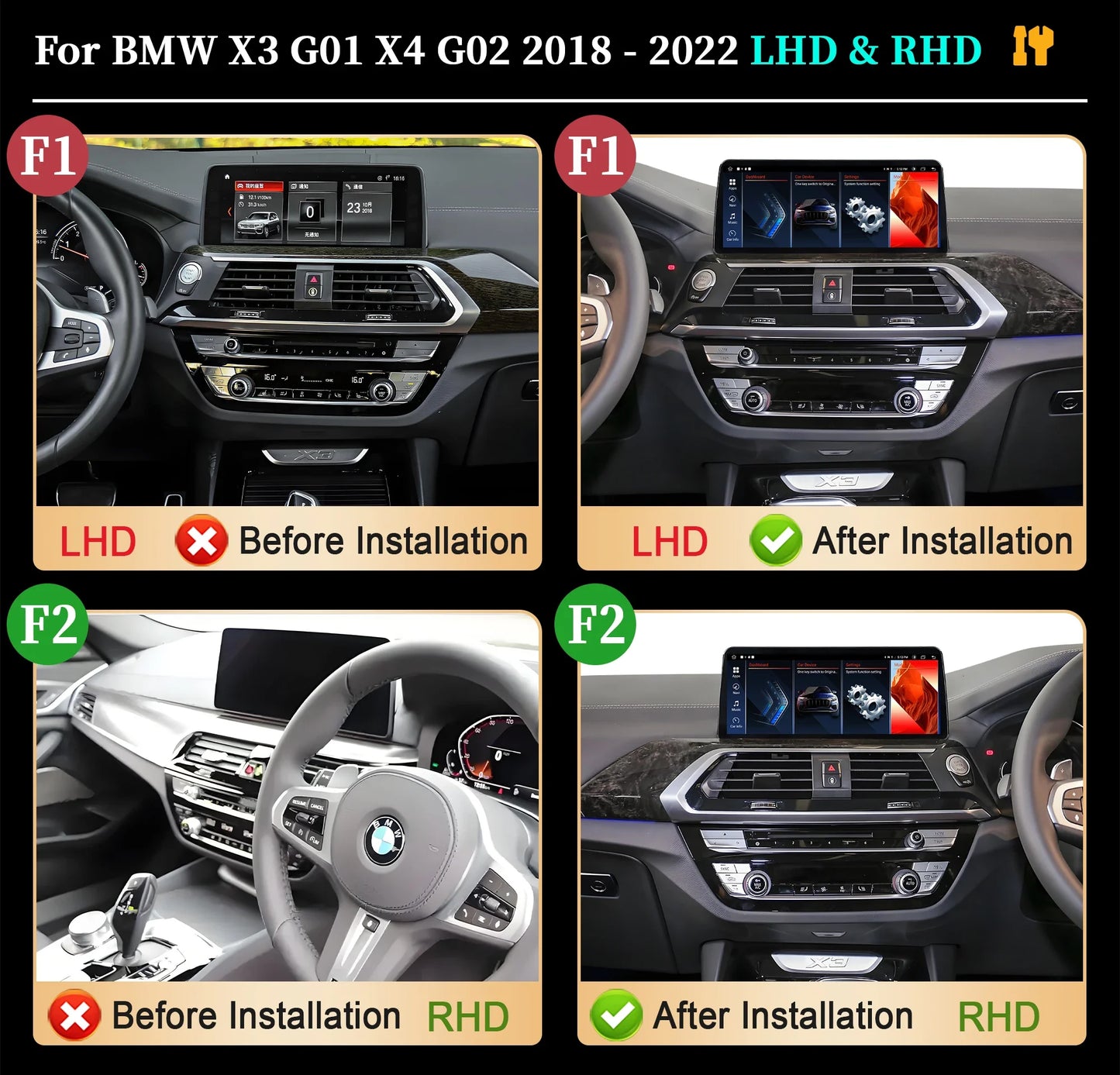 12.3 inch Android 13 For BMW X3 G01 X4 G02 2018-2022 Car Radio 4G GPS Wireless Bluetooth Carplay Snapdragon 680 Head Unit Screen