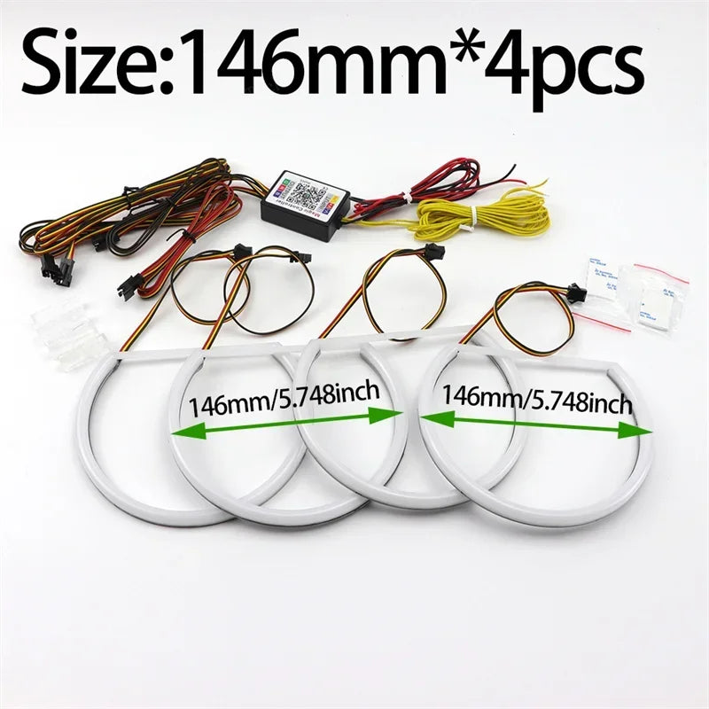 For BMW 3 5 7 Series E46 E39 E38 Colorful RGBW Cotton LED Angel Eyes Revolving Dynamic Light Sequential Flowing with Turn Signal
