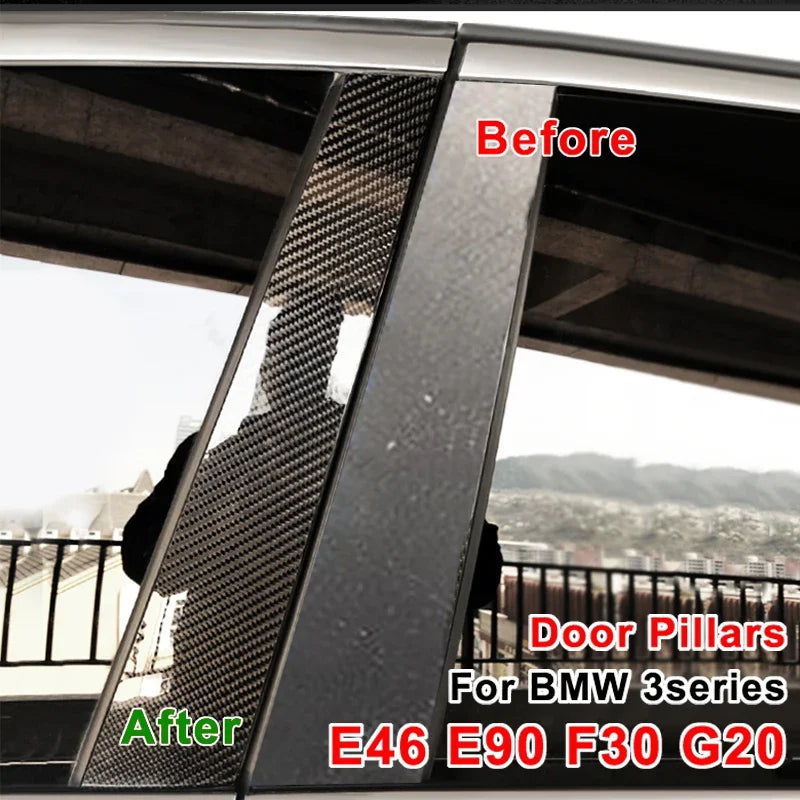 Car Door Window Pillars B-pillar Post Trim Stickers For BMW F30 E46 E90 G20 318i 325i 320i 328i Glossy Carbon Fiber Wrap Films