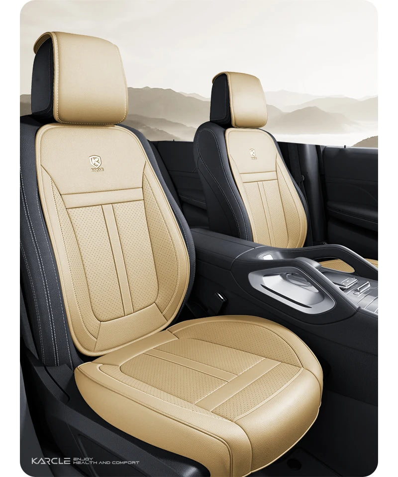Nappa Leather Car Seat Cover Full Set 5 Seater Breathable Seat Cushion Cover Anti-Slip Full Wrap Driver Car Seat Protectors