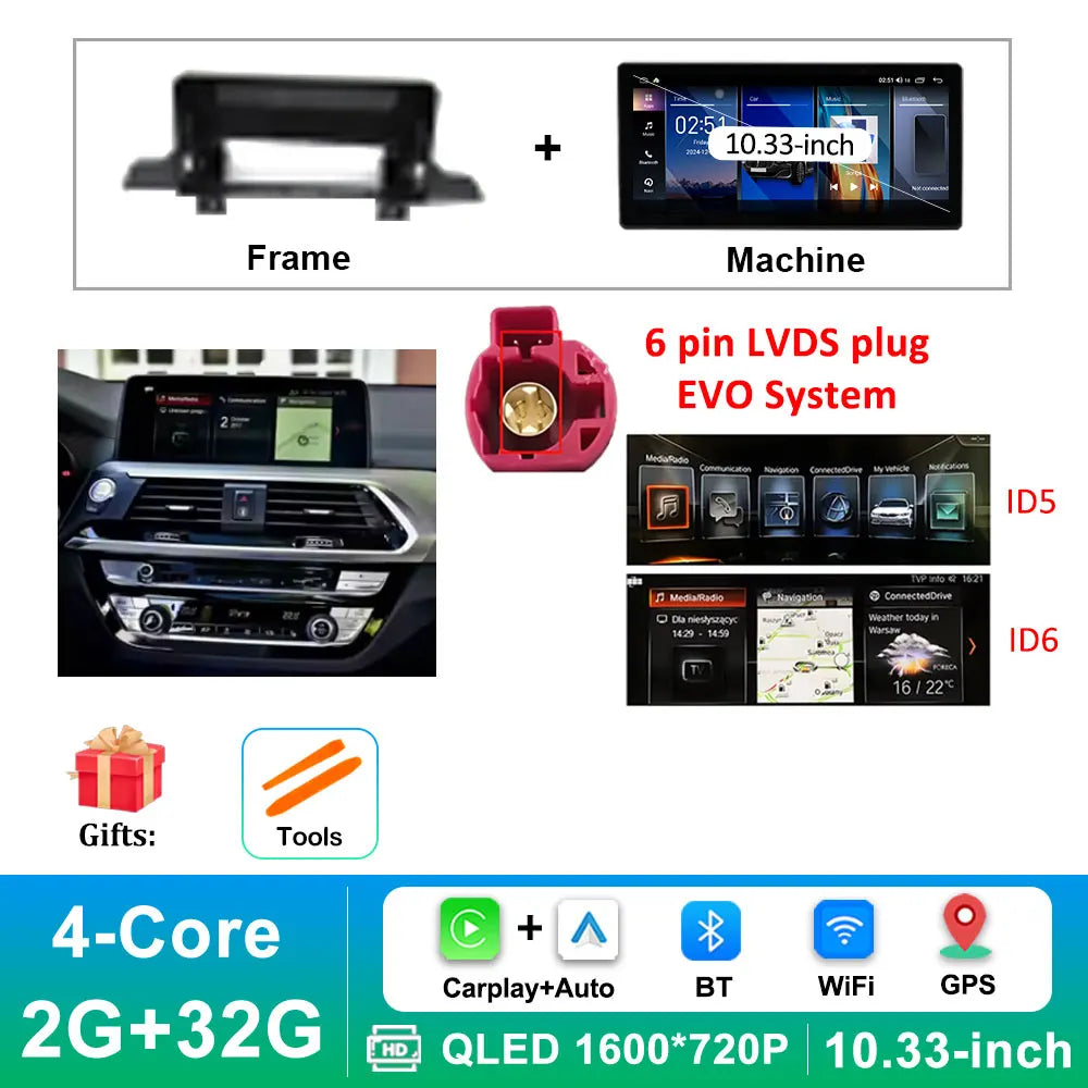 Navi GPS Android 16 for BMW X3 G01 X4 G02 2018 - 2022 EVO System Wireless Carplay Car Radio Multimedia Player BT WiFi DSP Stereo