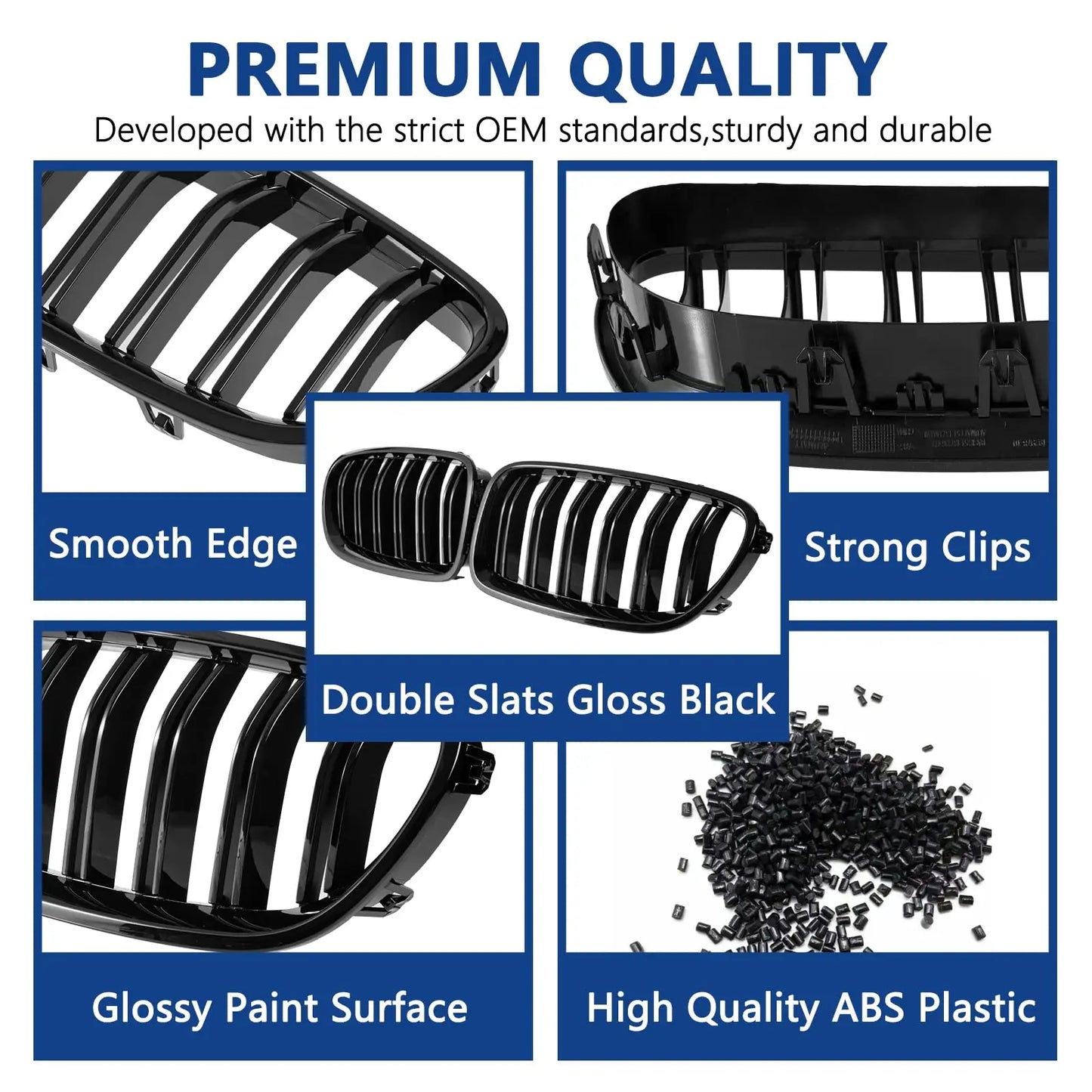 F10 Glossy Black Front Kidney Double Slat Grill Grille For BMW 5 Series F10 F11 F18 2010-2017 Dual Line Racing Grills