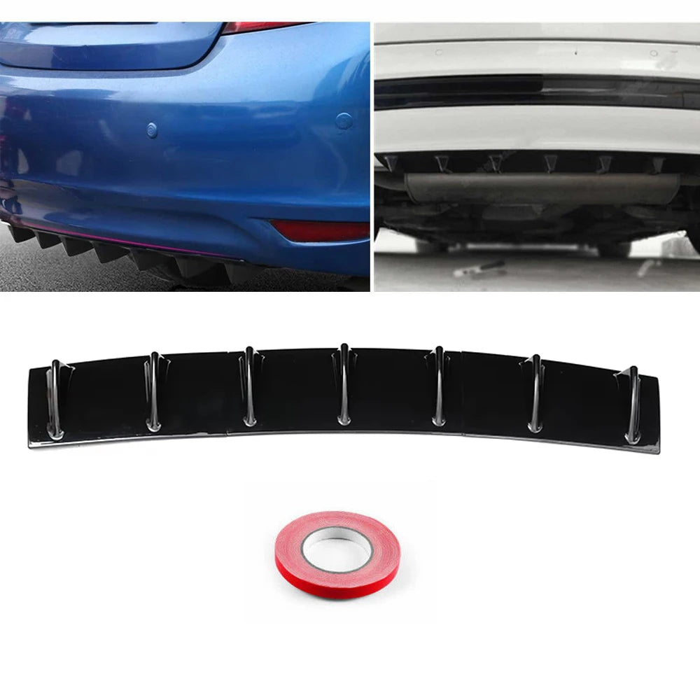 Glossy Black Rear Bumper Spoiler Diffuser 3PCS 7-Fin Lower Body Kit Modification for BMW E39 E60 E46 E90 F10 for Audi A4 B8 A6