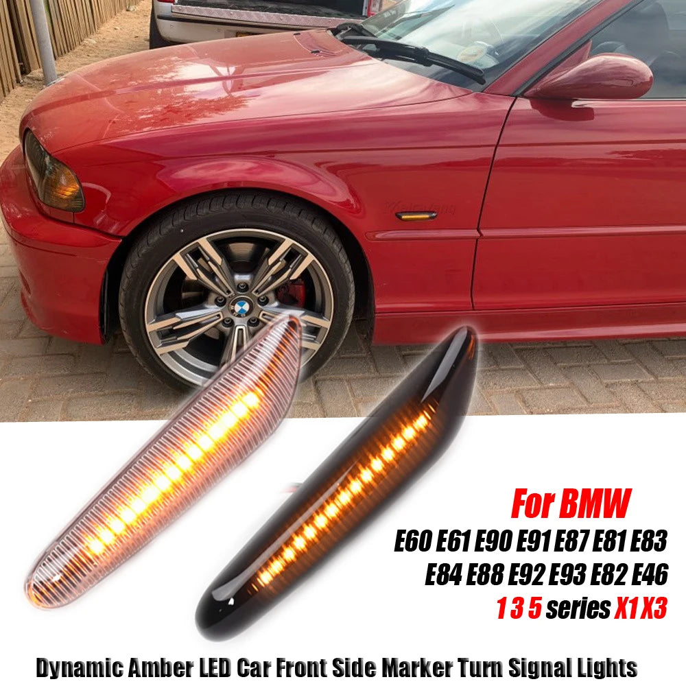 2x Dynamic LED Fender Light Side Marker For BMW 1 3 5 serie E46 E60 E61 E81 E82 E87 E88 E90 E91 E92 E93 X1 E84 X3 E83 X5 E53
