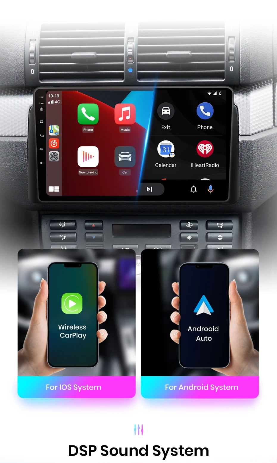 Junsun Wireless CarPlay Android Auto Car Radio For BMW M3 E46 1998-2006 GPS Multimedia 2 din Intelligent Systems Stereo