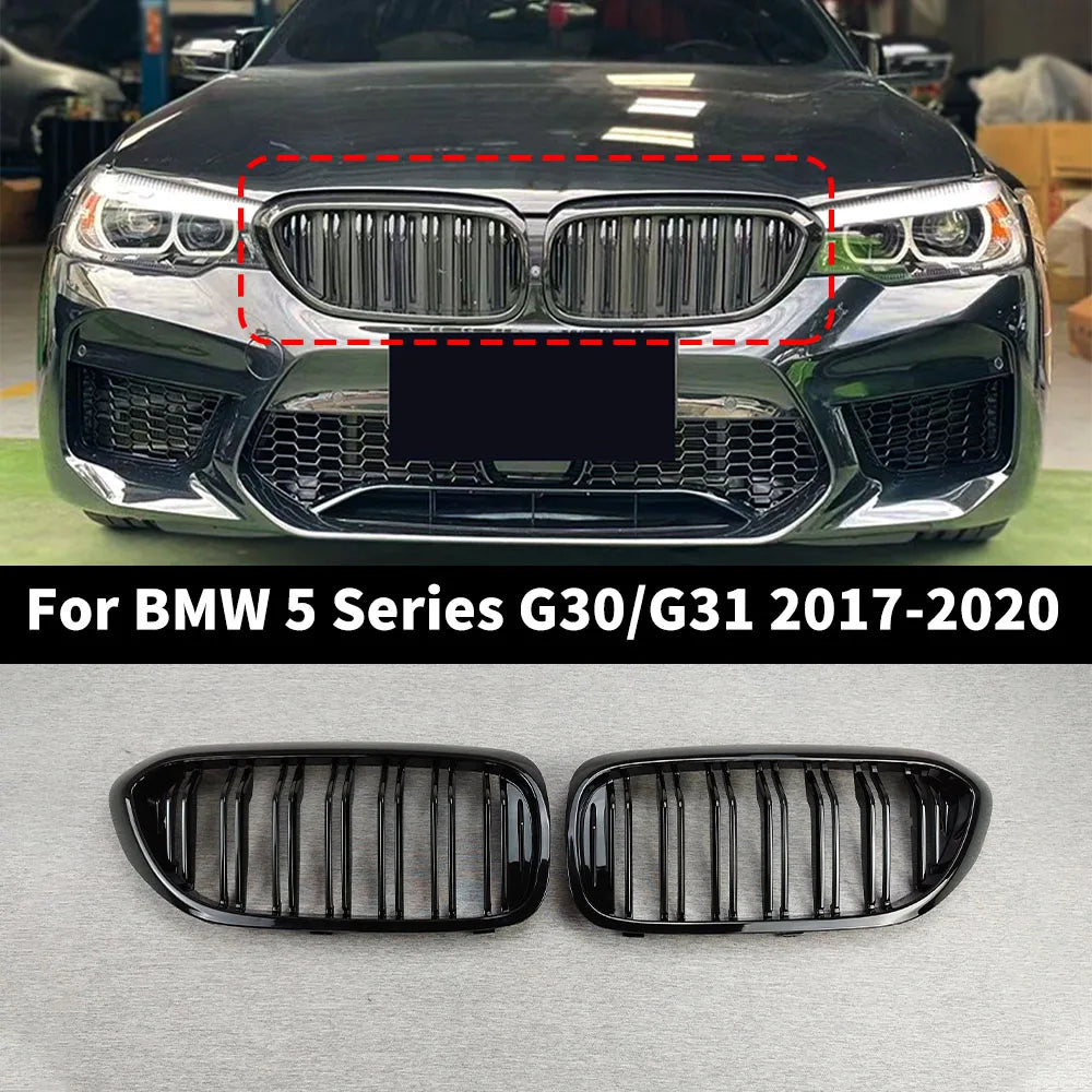 Front Bumper Grill For BMW 5 Series M5 G30 G31 520i 530i 540i ABS 2-Slat Gloss Black Front Kidney Grille