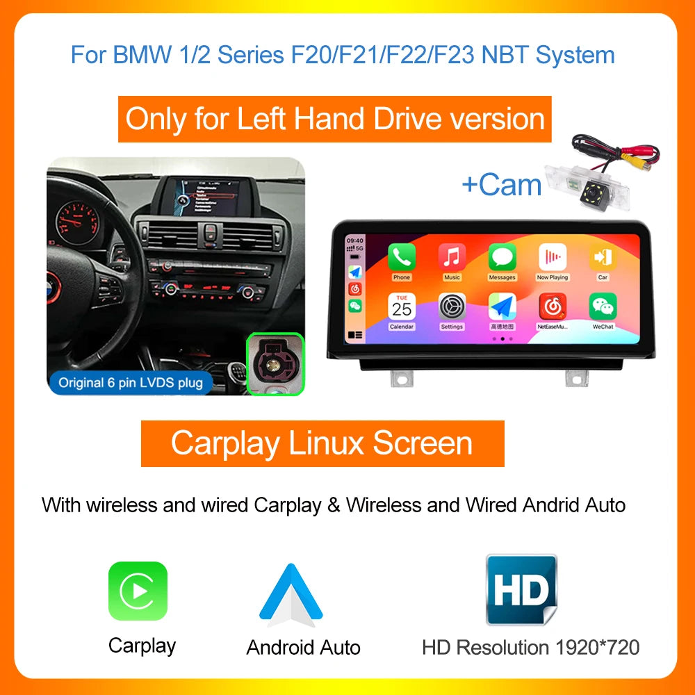 AUTOTOP 10.25" Linux Screen Wireless Carplay for BMW F30 F31 F32 F33 F34 F35 F20 F21 F22 NBT Retrofit Android Auto Multimedia BT
