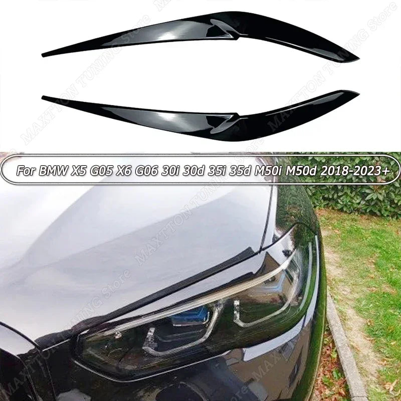 For BMW X5 G05 X6 G06 30i 30d 35i 35d M50i M50d 2018-2023 Car Headlights Eyebrow Eyelids Cover Gloss Black Body Kit Tuning ABS