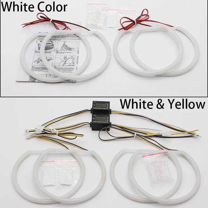 For BMW 5 Series E39 525i 528i 530i 540i White Yellow Dual and White Cotton LED Angel Eyes Kit  Ring DRL Turn Signal Light